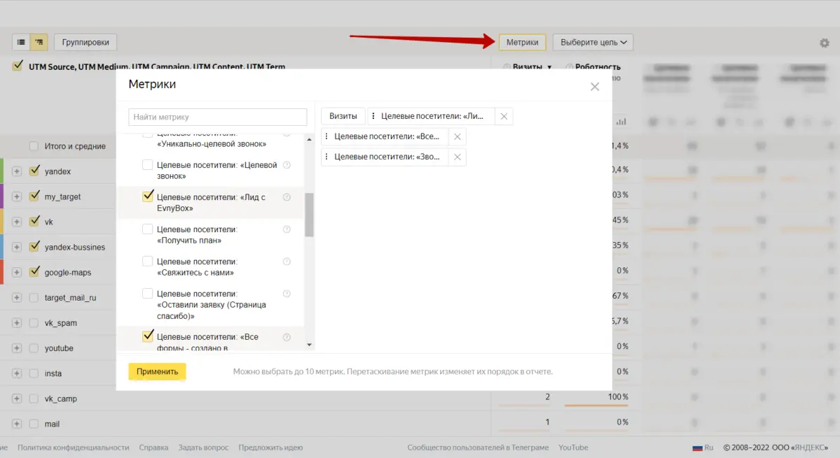Целевые метрики/Целевые посетители
